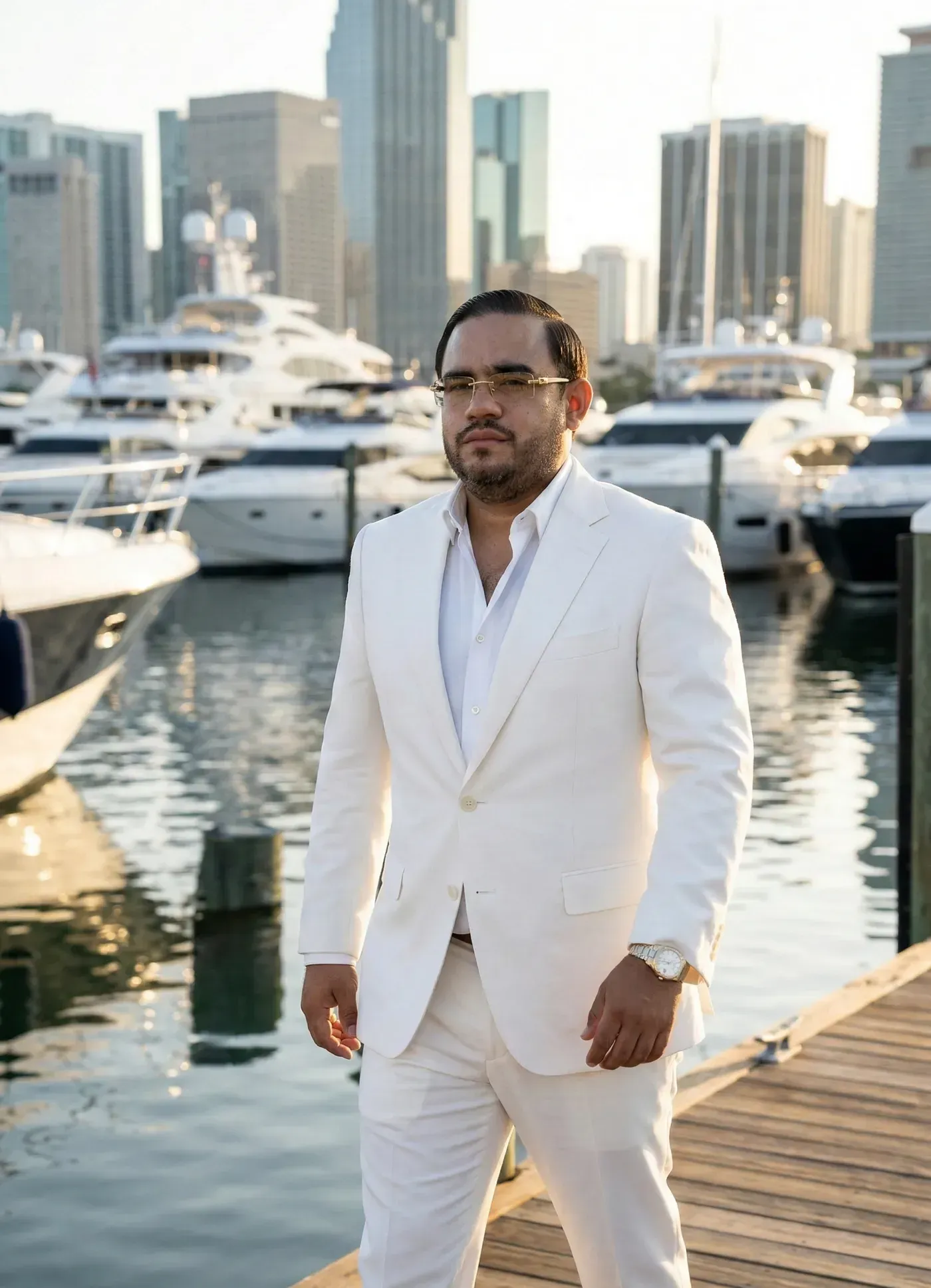 Dino Aguilar en una marina de Miami